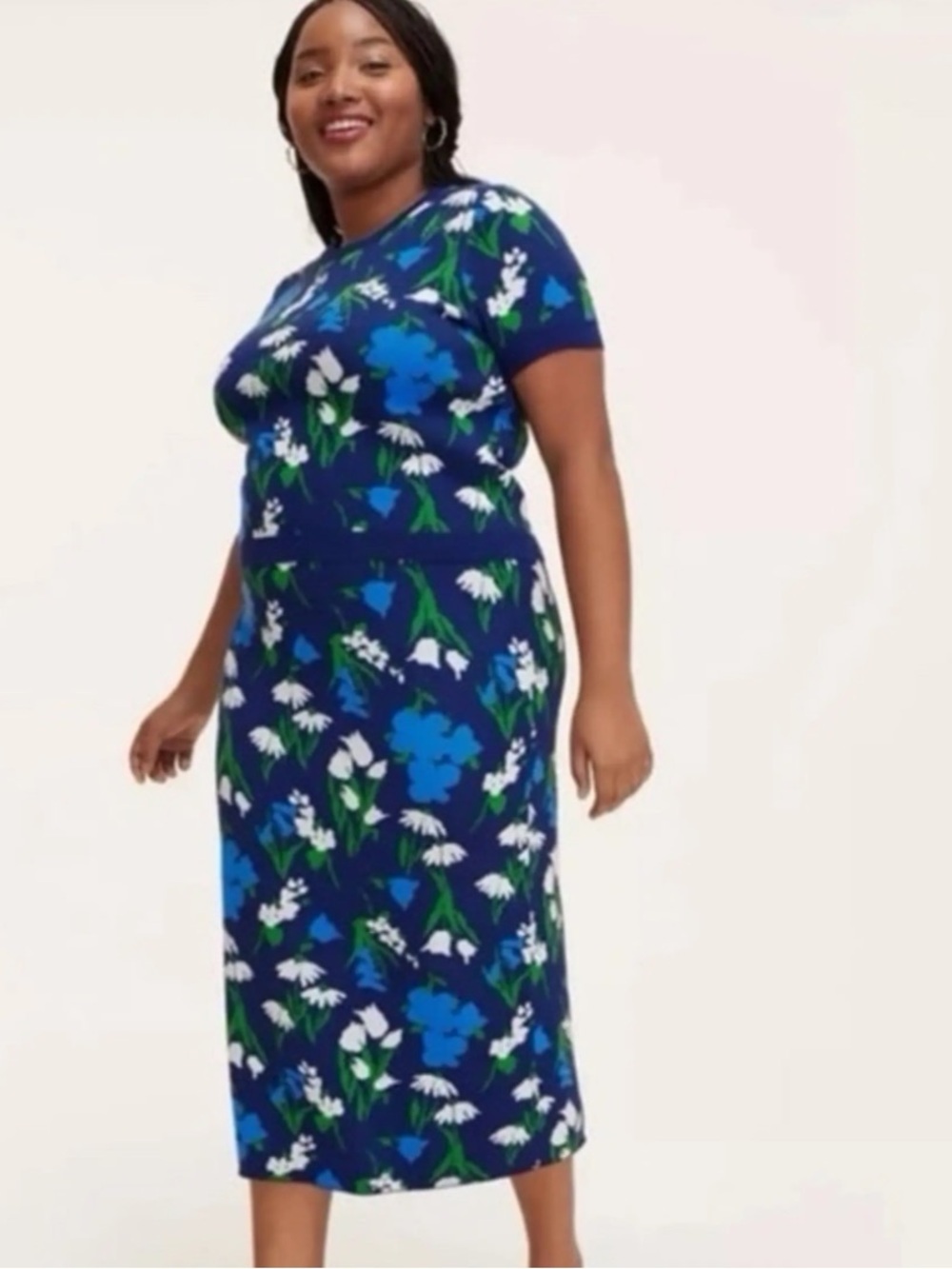 NWOT Kate Spade mixed floral sweater and midi skirt - Blue Floral size XL